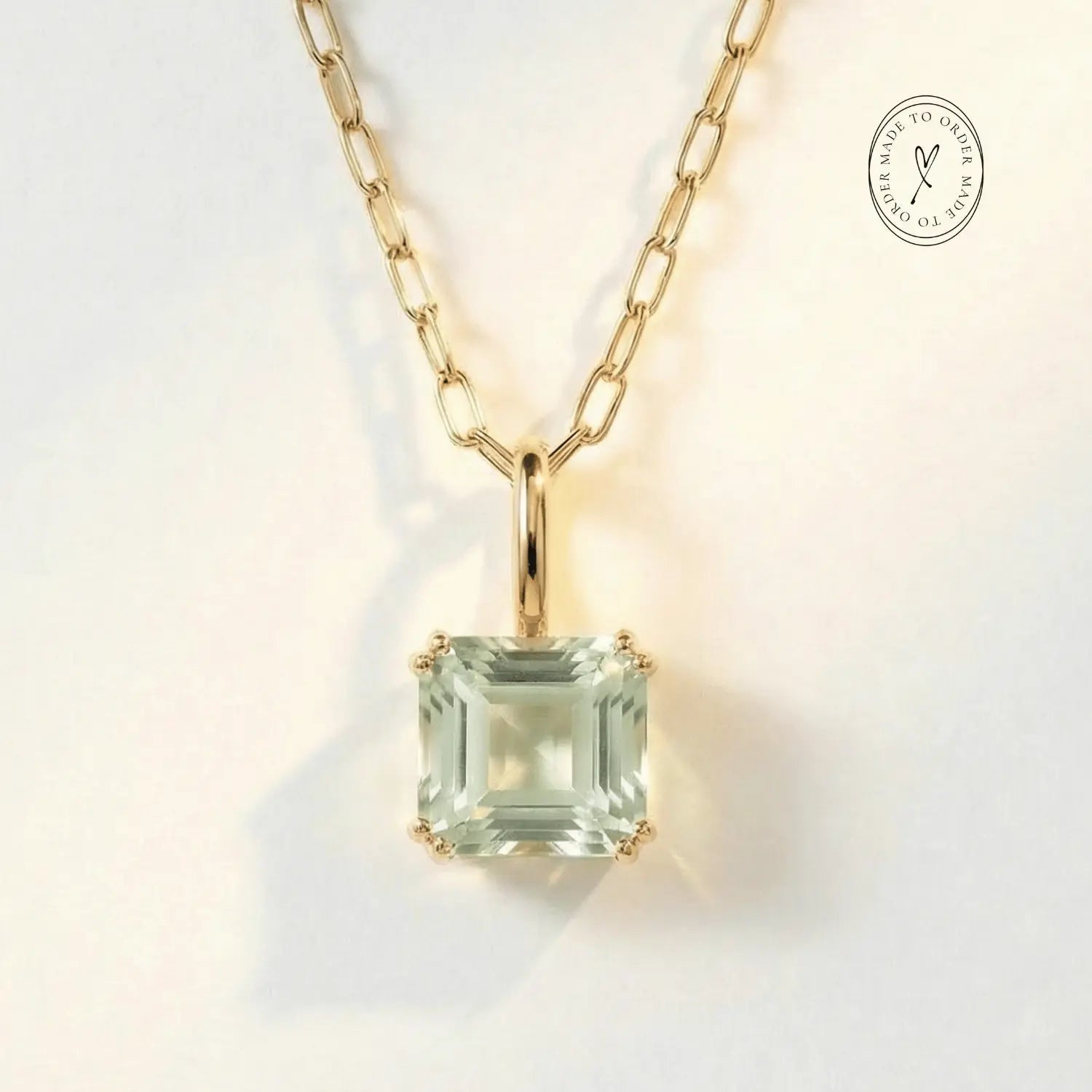 Solid Gold Large Green Quartz Necklace - Giselle - Dainty London coastal jewellery, sea inspired necklace, ocean jewelry gift