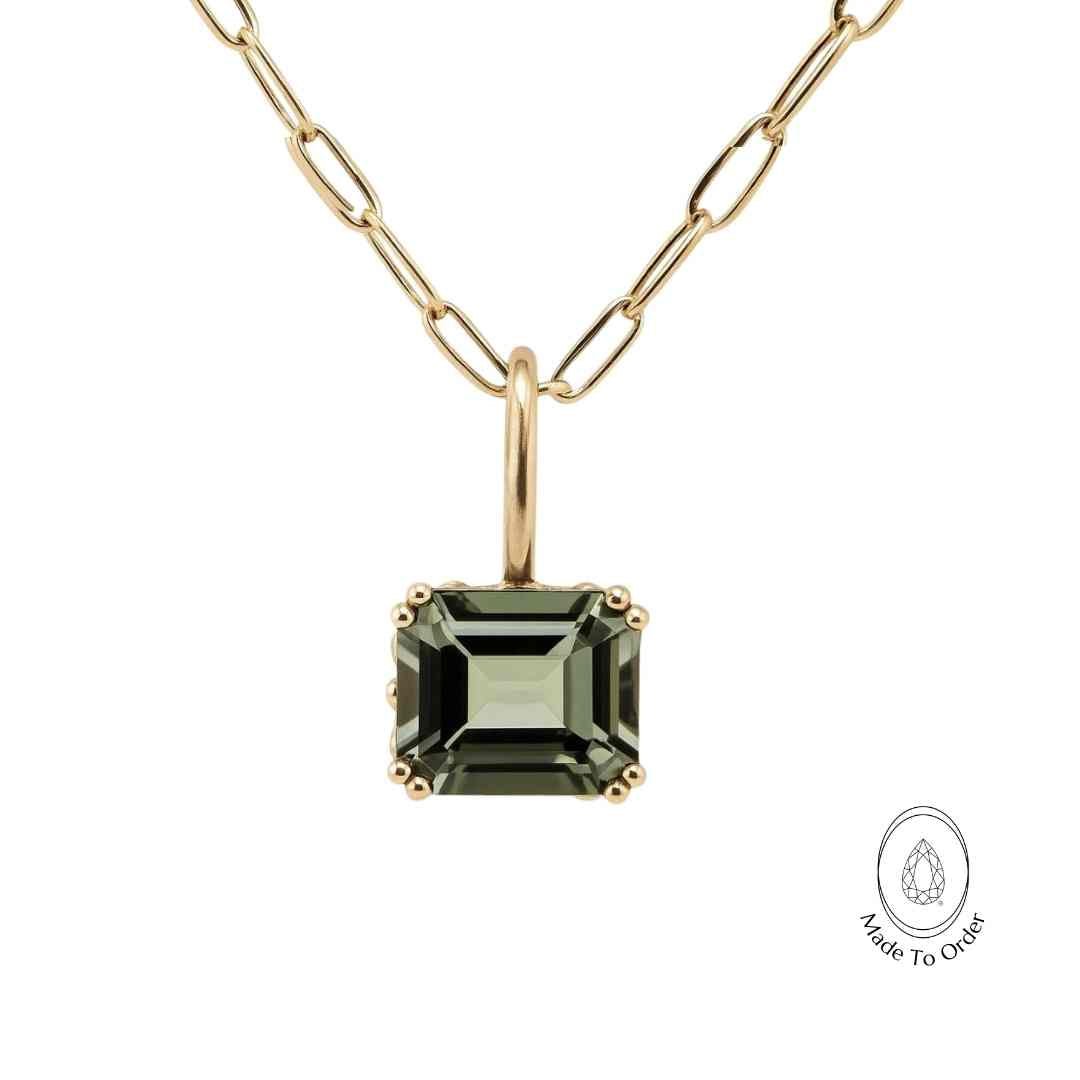 Solid Gold Large Green Quartz Necklace - Giselle - Dainty London
