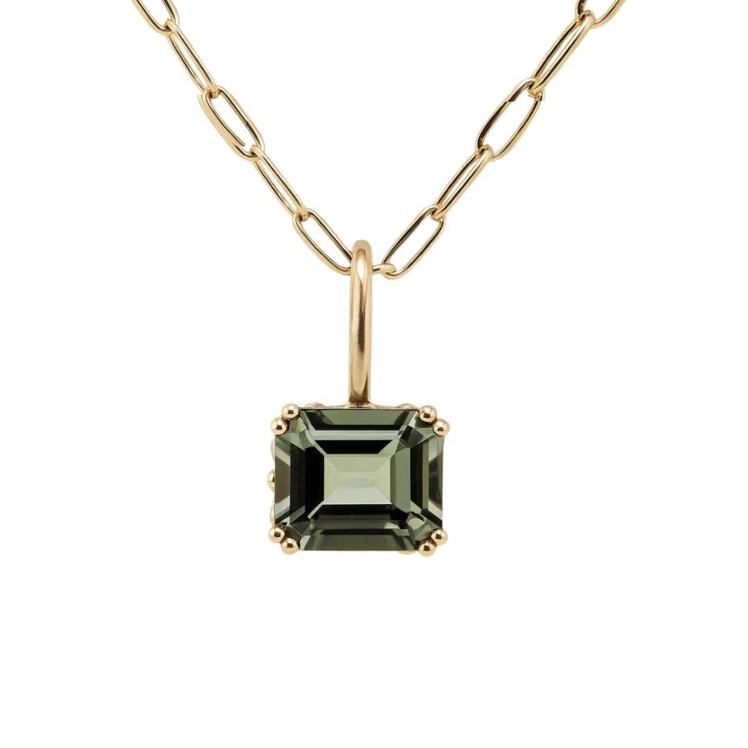 Solid Gold Large Green Quartz Necklace - Giselle - Dainty London
