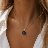 Solid Gold Large London Blue Topaz Necklace - Cleodora - Dainty London