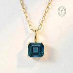 Solid Gold Large London Blue Topaz Necklace - Cleodora - Dainty London