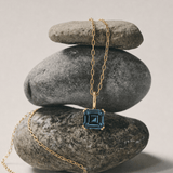 Solid Gold Large London Blue Topaz Necklace - Cleodora - Dainty London