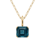Solid Gold Large London Blue Topaz Necklace - Cleodora - Dainty London