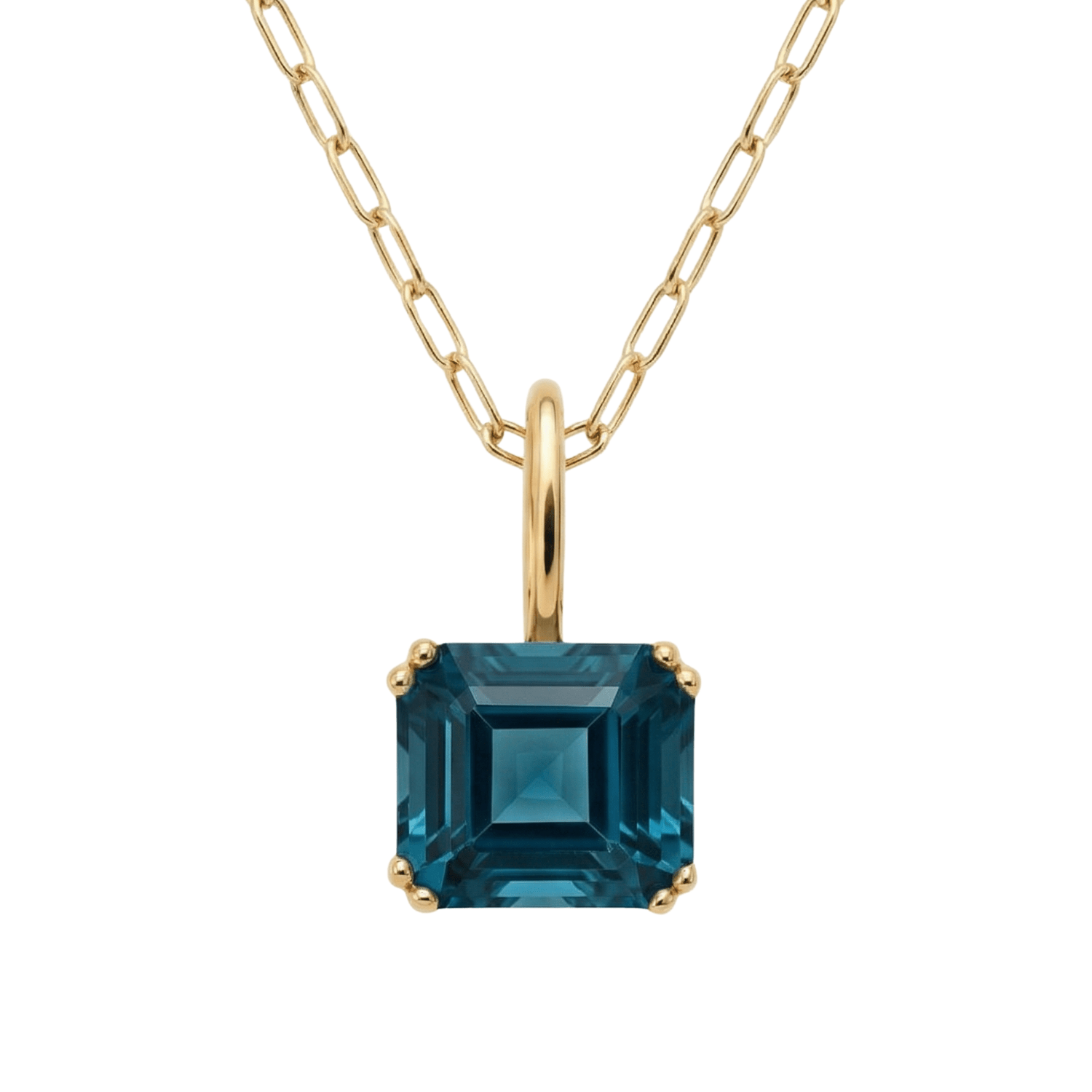 Solid Gold Large London Blue Topaz Necklace - Cleodora - Dainty London