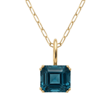 Solid Gold Large London Blue Topaz Necklace - Cleodora - Dainty London