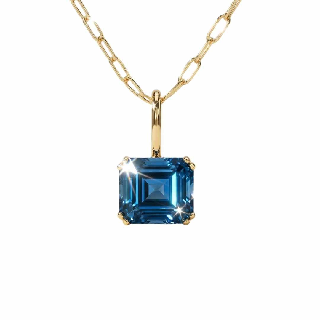 Solid Gold Large London Blue Topaz Necklace - Cleodora - Dainty London