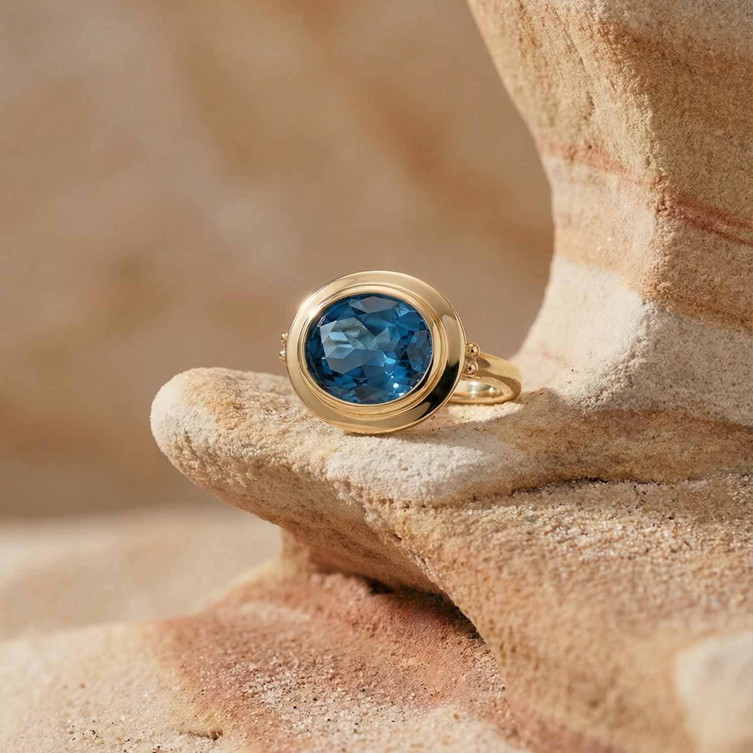 Solid Gold London Blue Topaz Luxury Ring - Calla - Dainty London