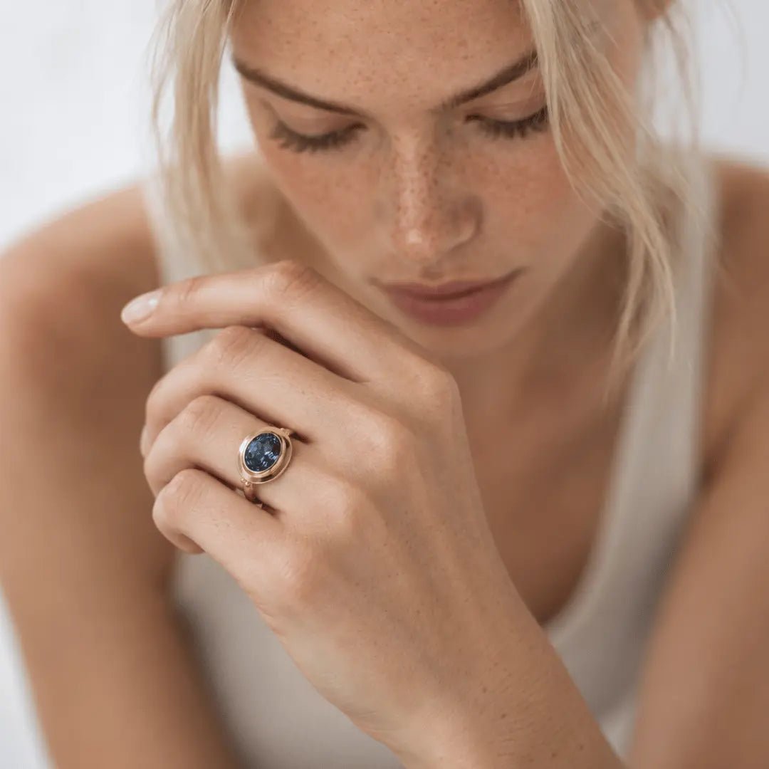 Solid Gold London Blue Topaz Luxury Ring - Calla - Dainty London
