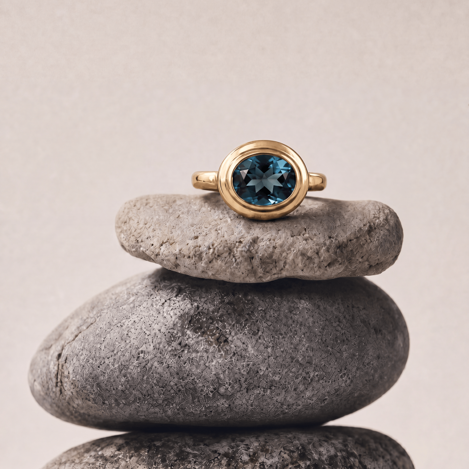 Solid Gold London Blue Topaz Luxury Ring - Calla - Dainty London