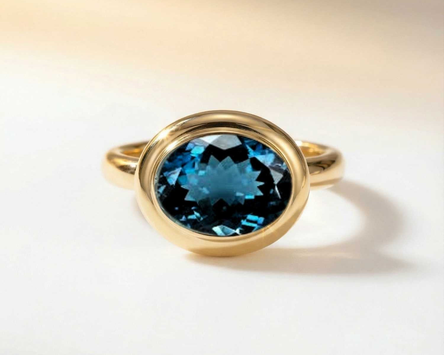 Solid Gold London Blue Topaz Luxury Ring - Calla - Dainty London