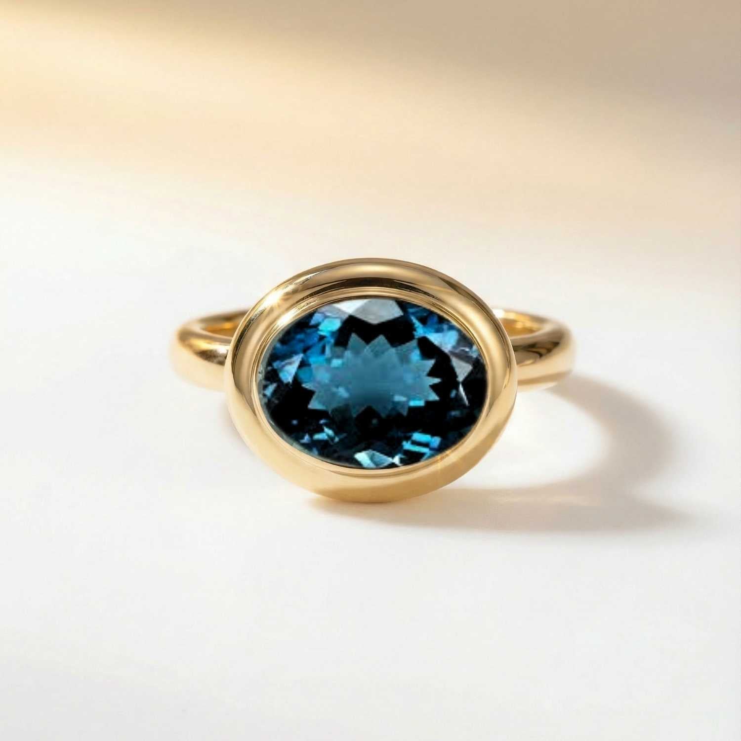 Solid Gold London Blue Topaz Luxury Ring - Calla - Dainty London
