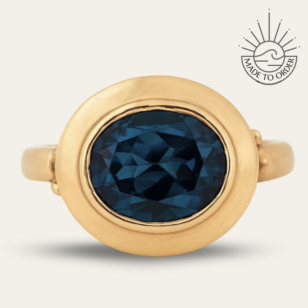 Solid Gold London Blue Topaz Luxury Ring - Calla - Dainty London