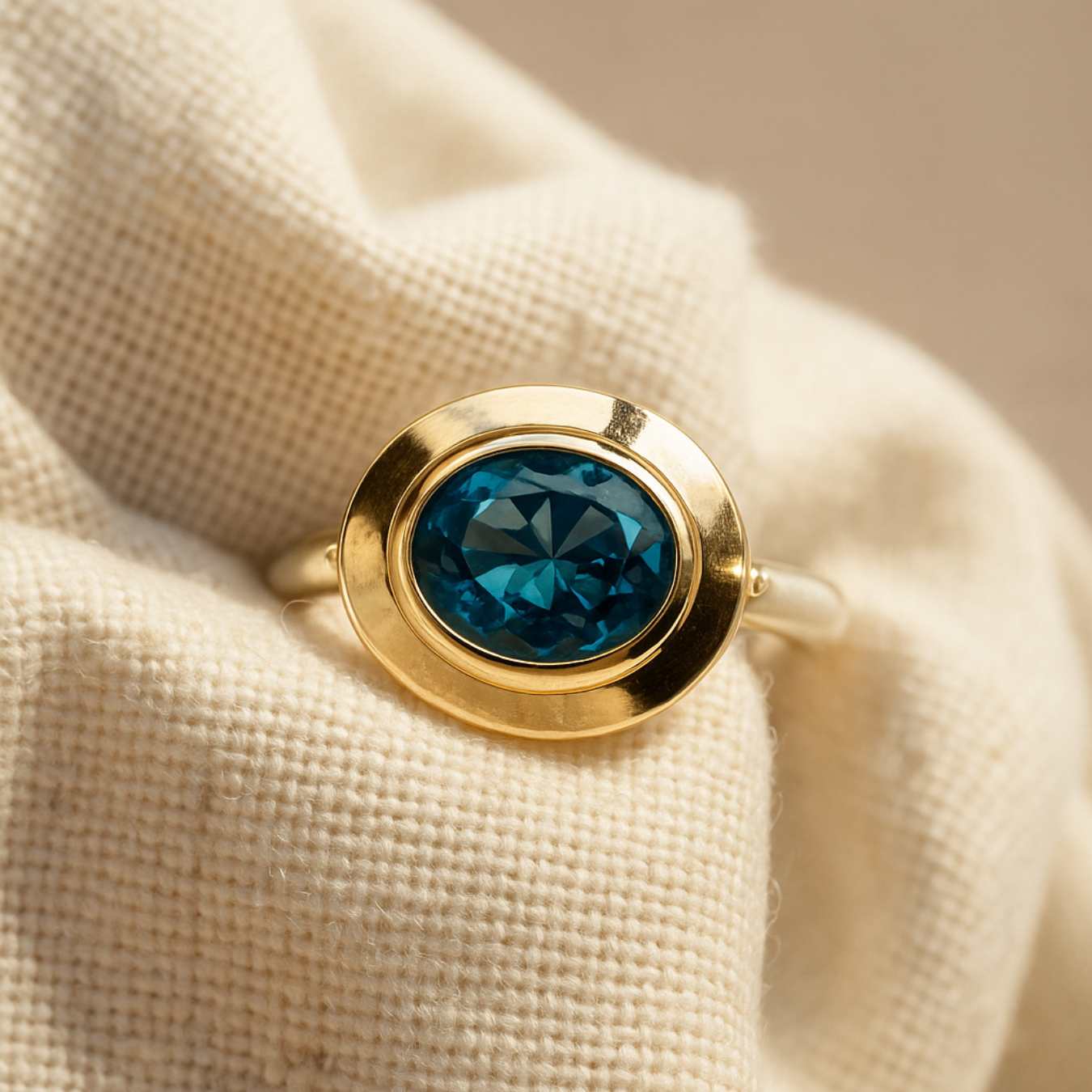 Solid Gold London Blue Topaz Luxury Ring - Calla - Dainty London solid gold ring, London Blue Topaz ring, handmade gold jewellery, custom engagement ring, blue gemstone ring, sea-inspired jewellry, luxury gold ring, handcrafted jewelry gift, special occasion ring, ethically made jewellery, personalized jewelry, gift for her, statement blue ring