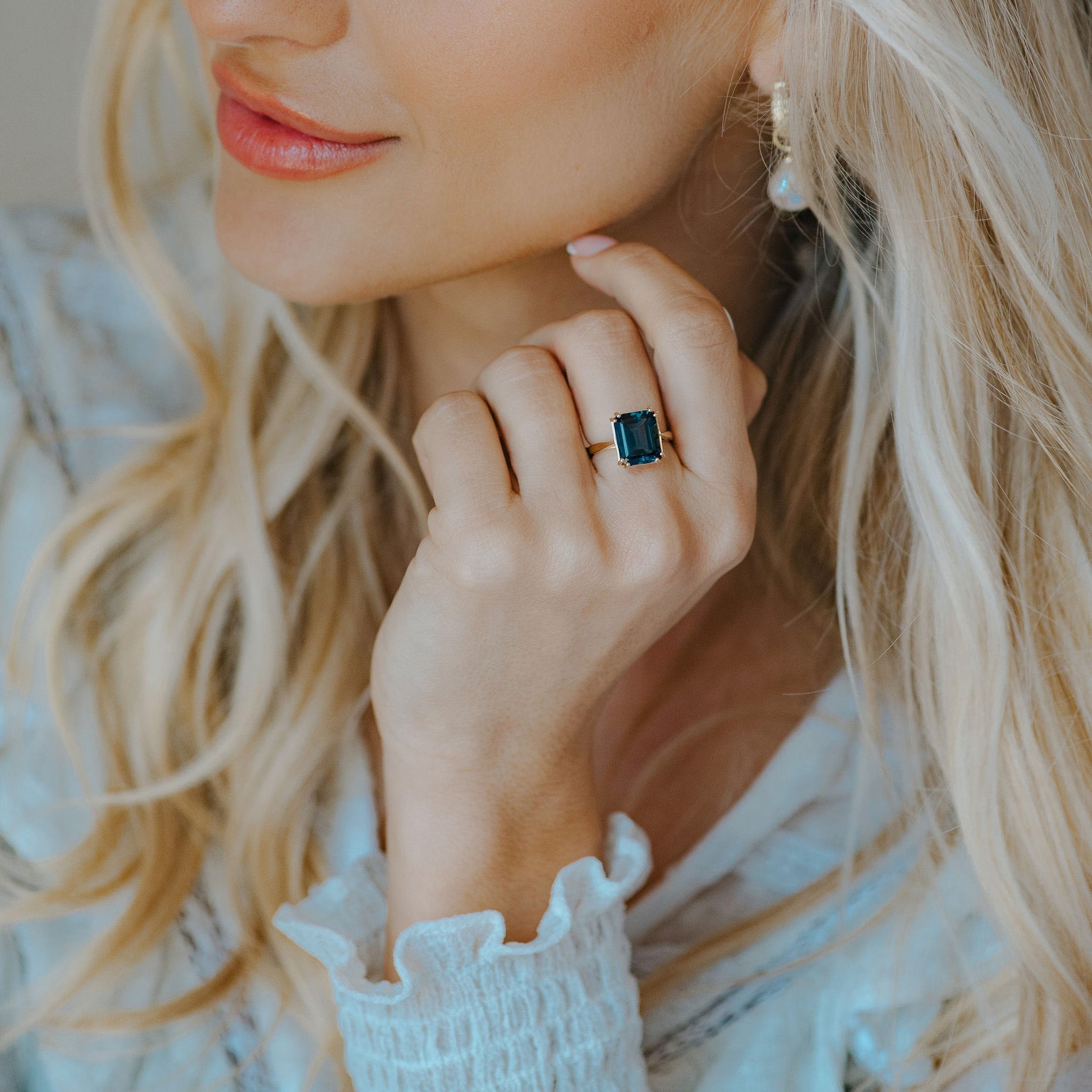 Solid Gold London Blue Topaz Ring - Cleodora - Dainty London