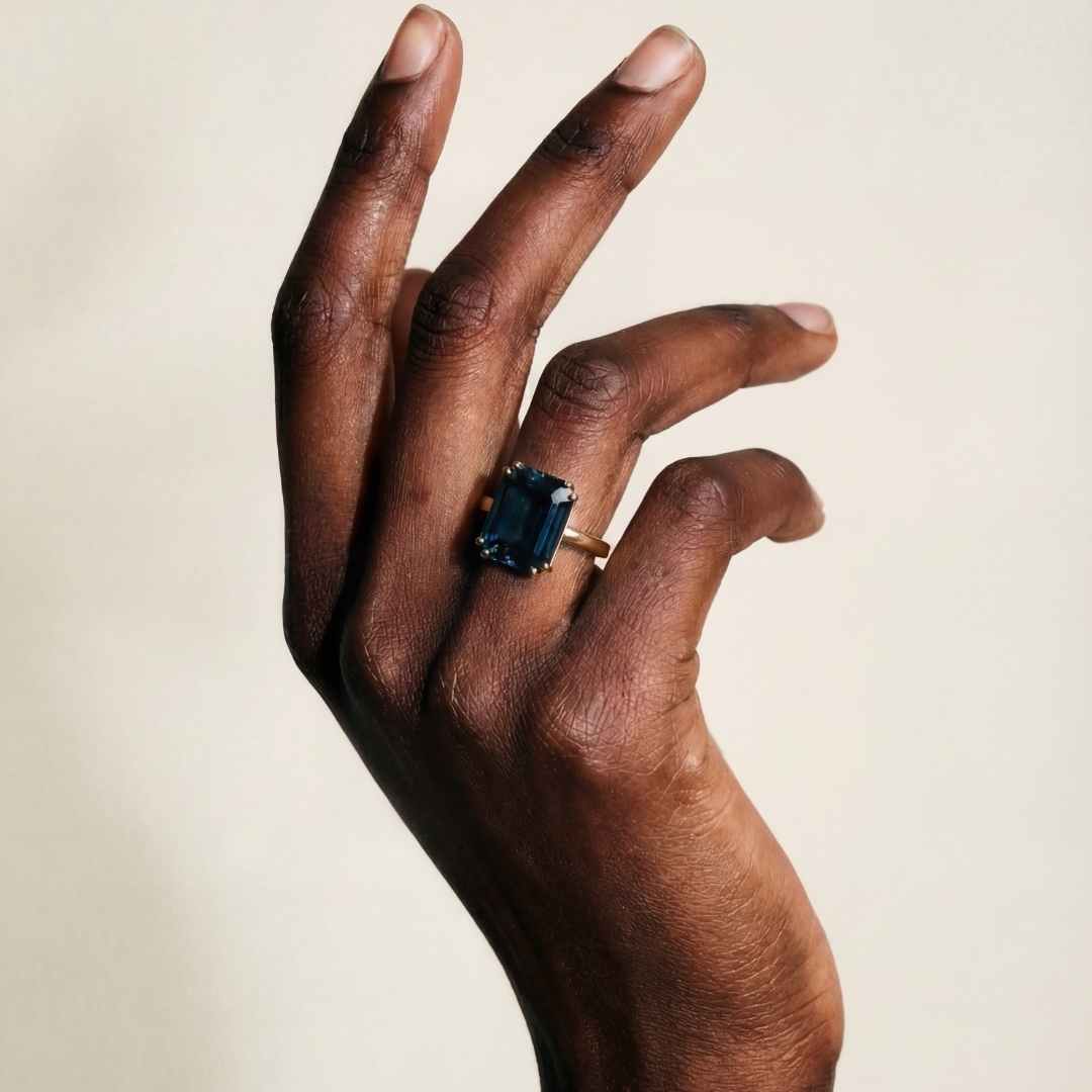 Solid Gold London Blue Topaz Ring - Cleodora - Dainty London