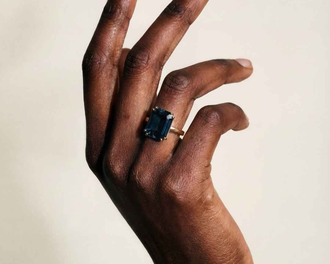 Solid Gold London Blue Topaz Ring - Cleodora - Dainty London