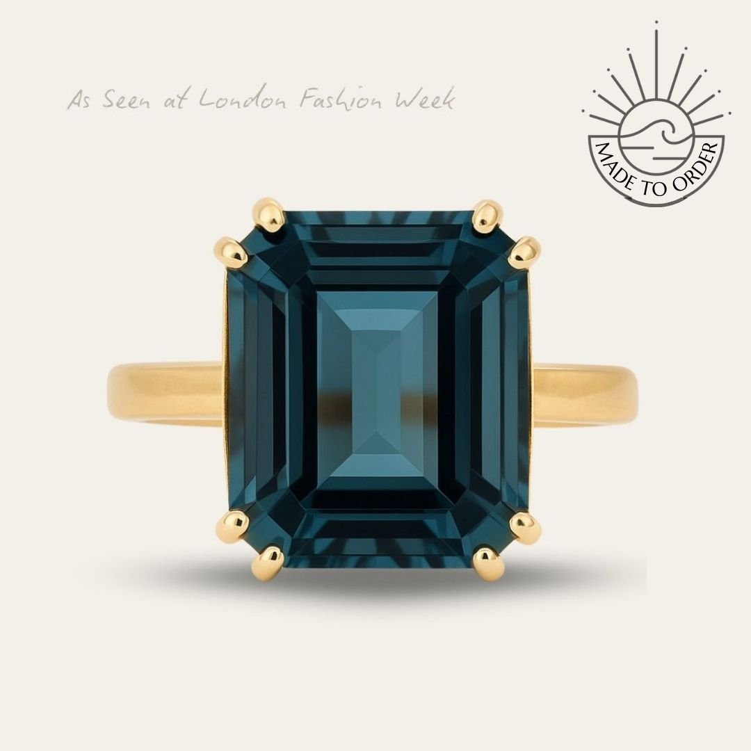 Solid Gold London Blue Topaz Ring - Cleodora - Dainty London