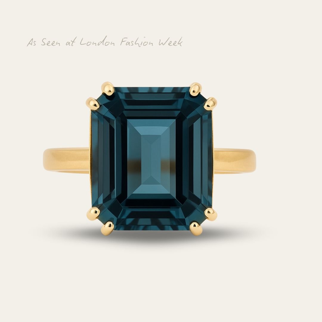 Solid Gold London Blue Topaz Ring - Cleodora - Dainty London