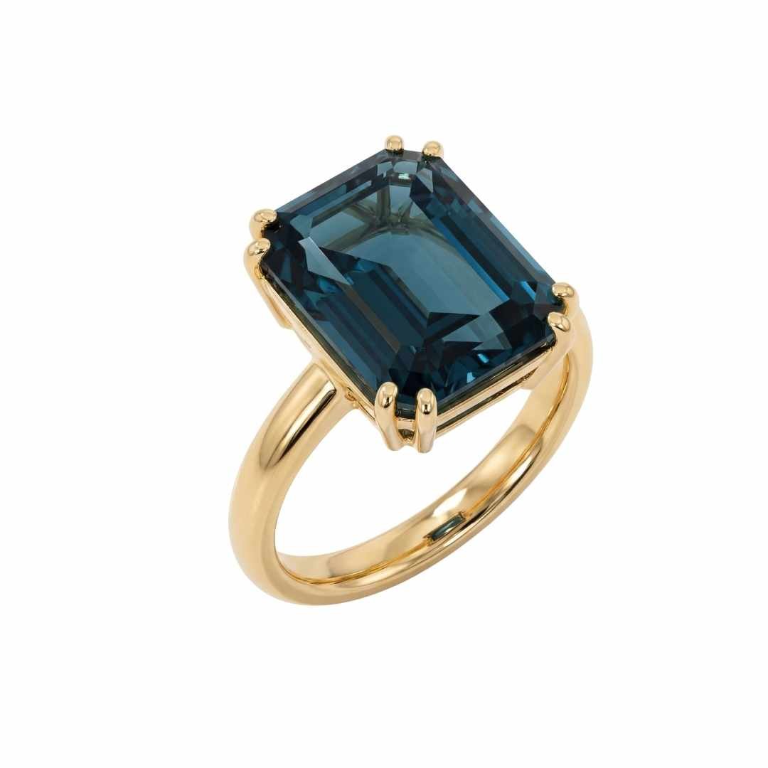 Solid Gold London Blue Topaz Ring - Cleodora - Dainty London