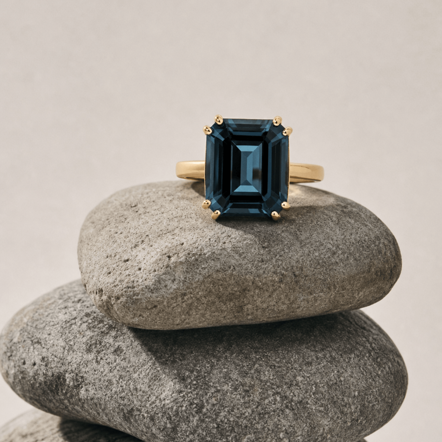 Solid Gold London Blue Topaz Ring - Cleodora - Dainty London