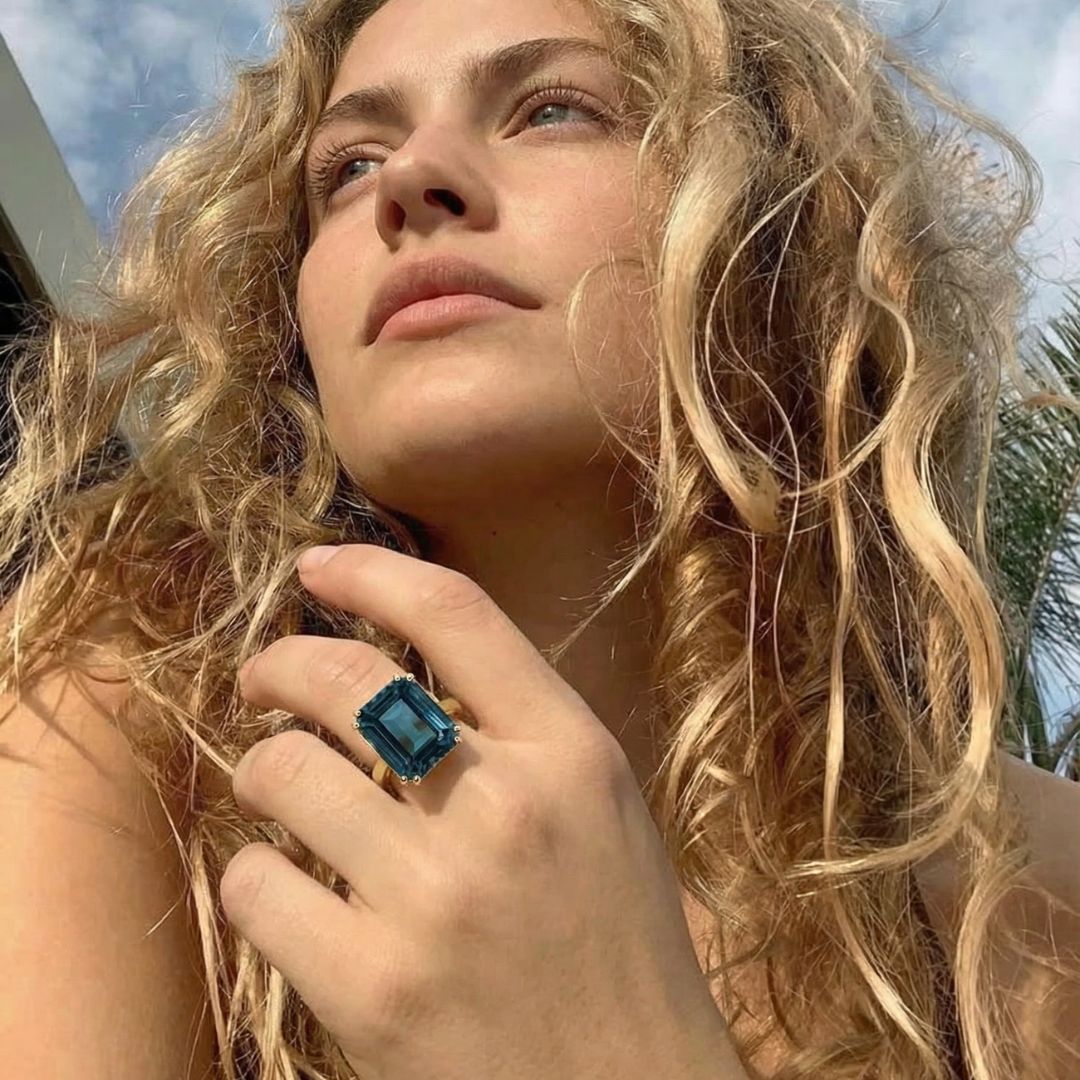 Solid Gold London Blue Topaz Ring - Cleodora - Dainty London London Fashion Week Cleodora Ring | Electric Blue Topaz & 9ct Fairtrade Gold | Liberty & Selfridges Style | Award-Winning British Design | Best Jewellery Design