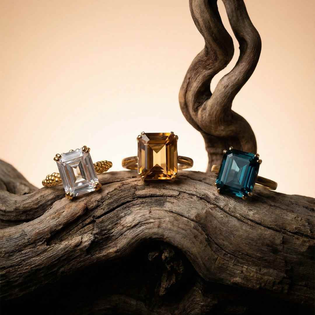 Solid Gold Luxury Moissanite Gemstone Ring - Merrow - Dainty London