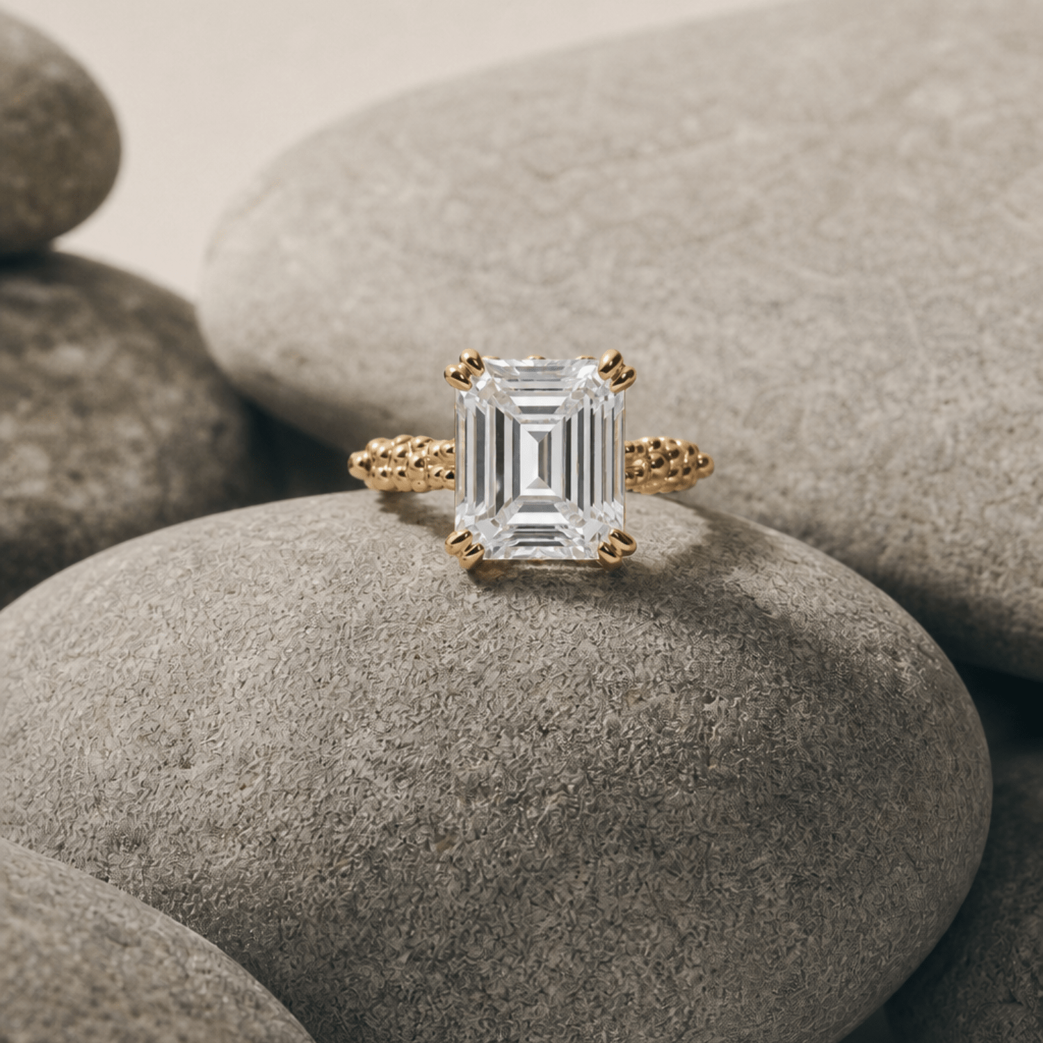 Solid Gold Luxury Moissanite Gemstone Ring - Merrow - Dainty London