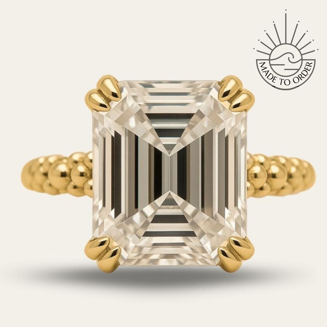 Solid Gold Luxury Moissanite Gemstone Ring - Merrow - Dainty London