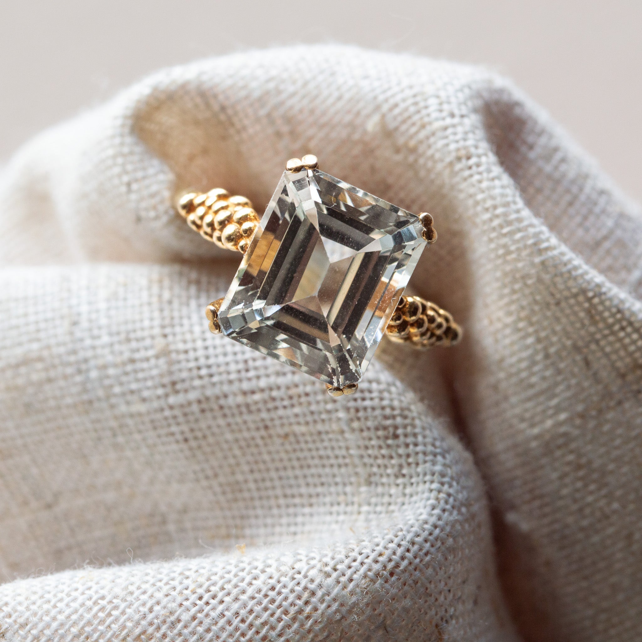 Solid Gold Luxury Moissanite Gemstone Ring - Merrow - Dainty London