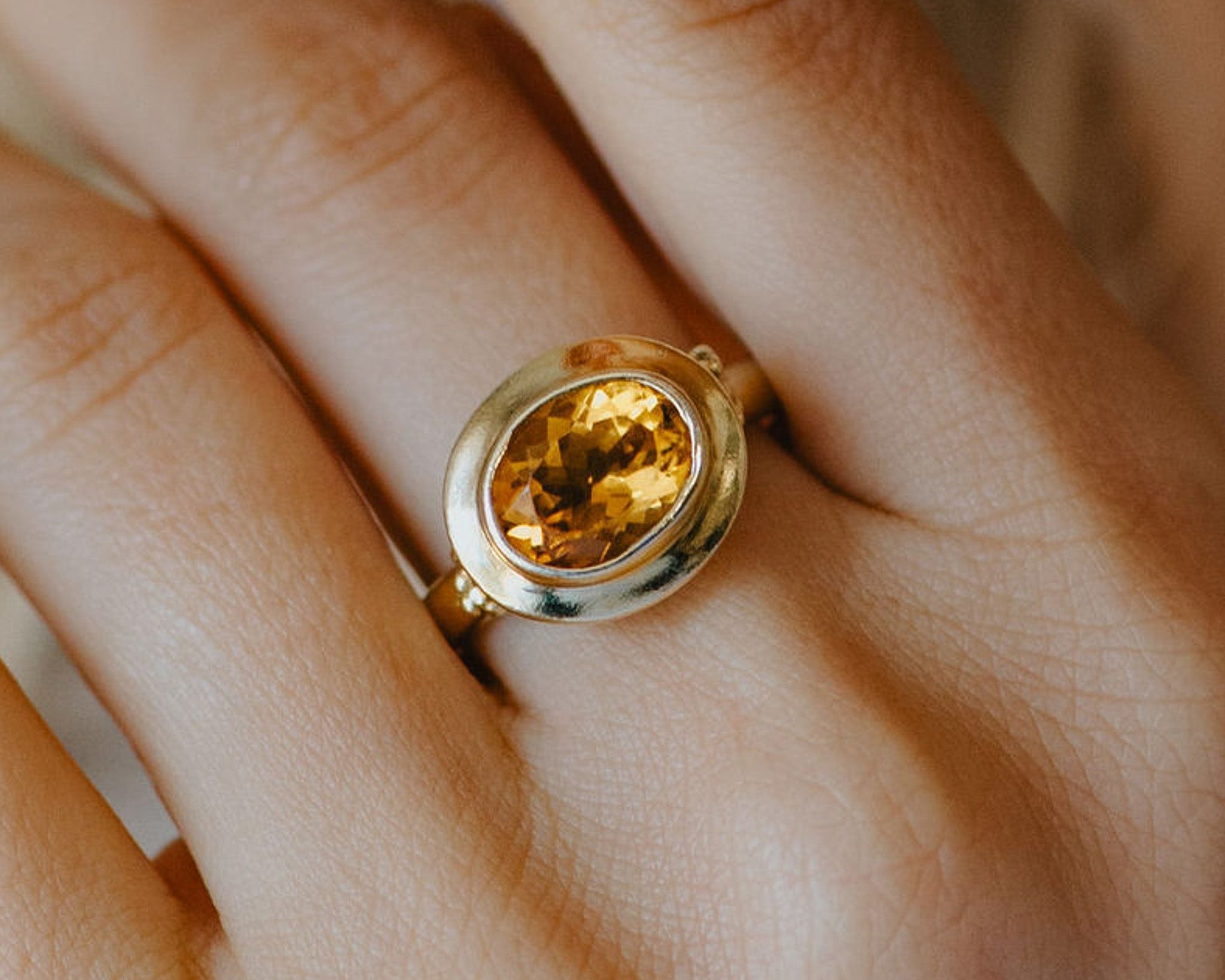 Solid Gold Madeira Citrine Contemporary Ring - Celeste - Dainty London