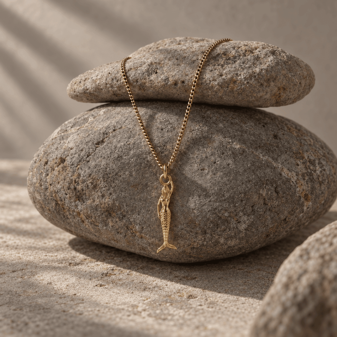 Solid Gold Mini Mermaid Necklace - Zennor - Dainty London