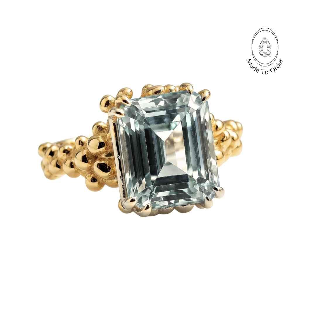 Solid Gold Ocean Blue Beryl Gemstone Ring - Seraphina - Dainty London