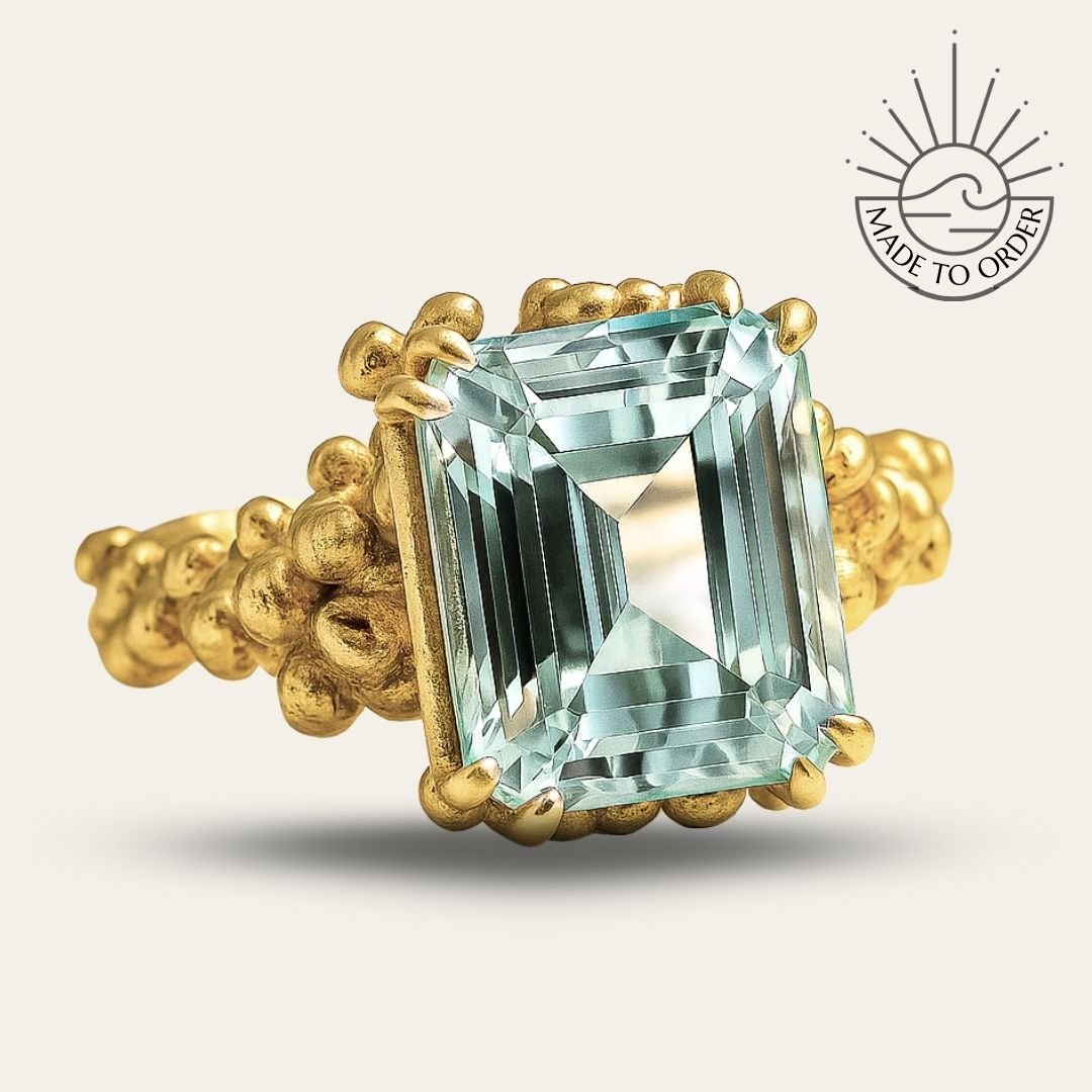 Solid Gold Ocean Blue Beryl Gemstone Ring - Seraphina - Dainty London