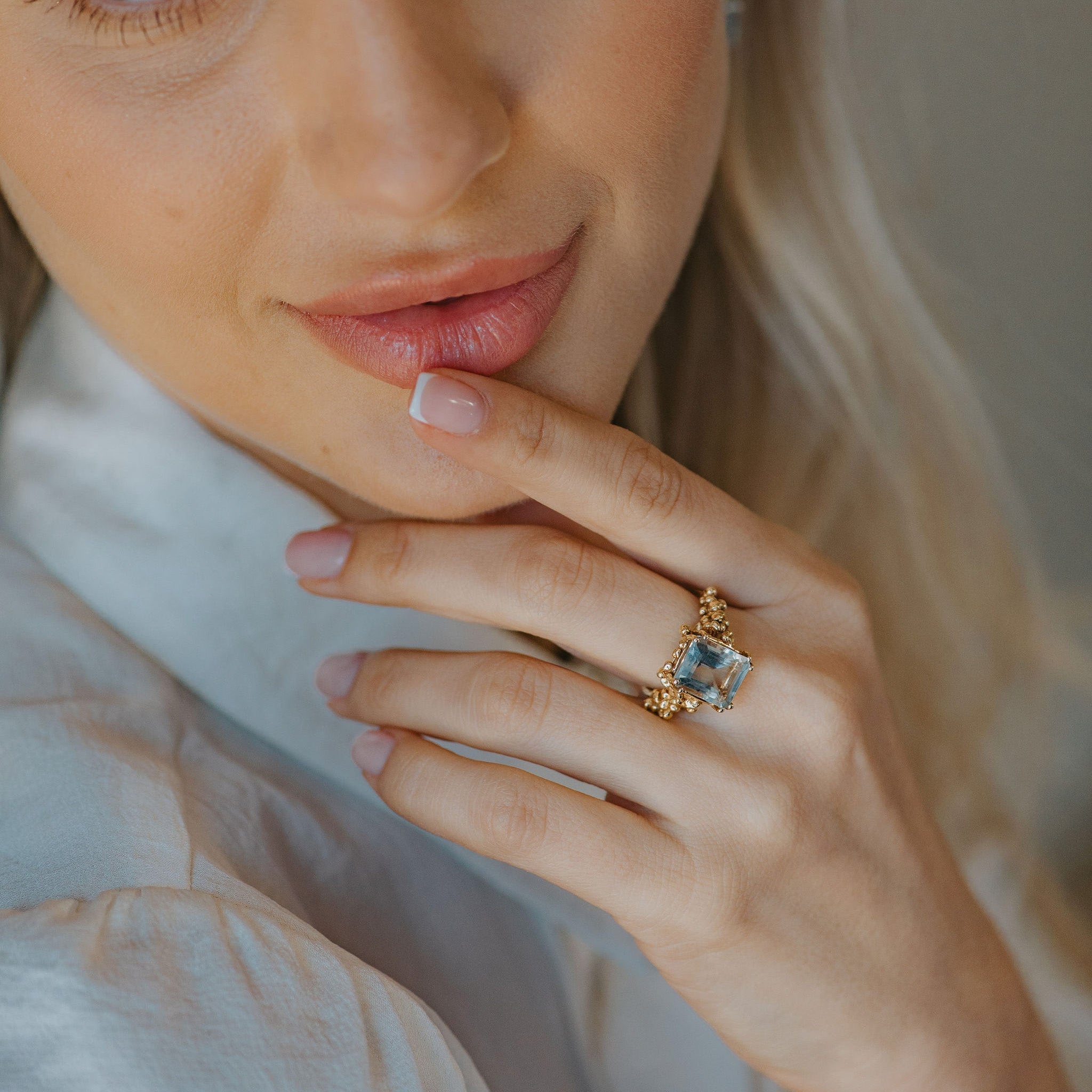 Solid Gold Ocean Blue Beryl Gemstone Ring - Seraphina - Dainty London