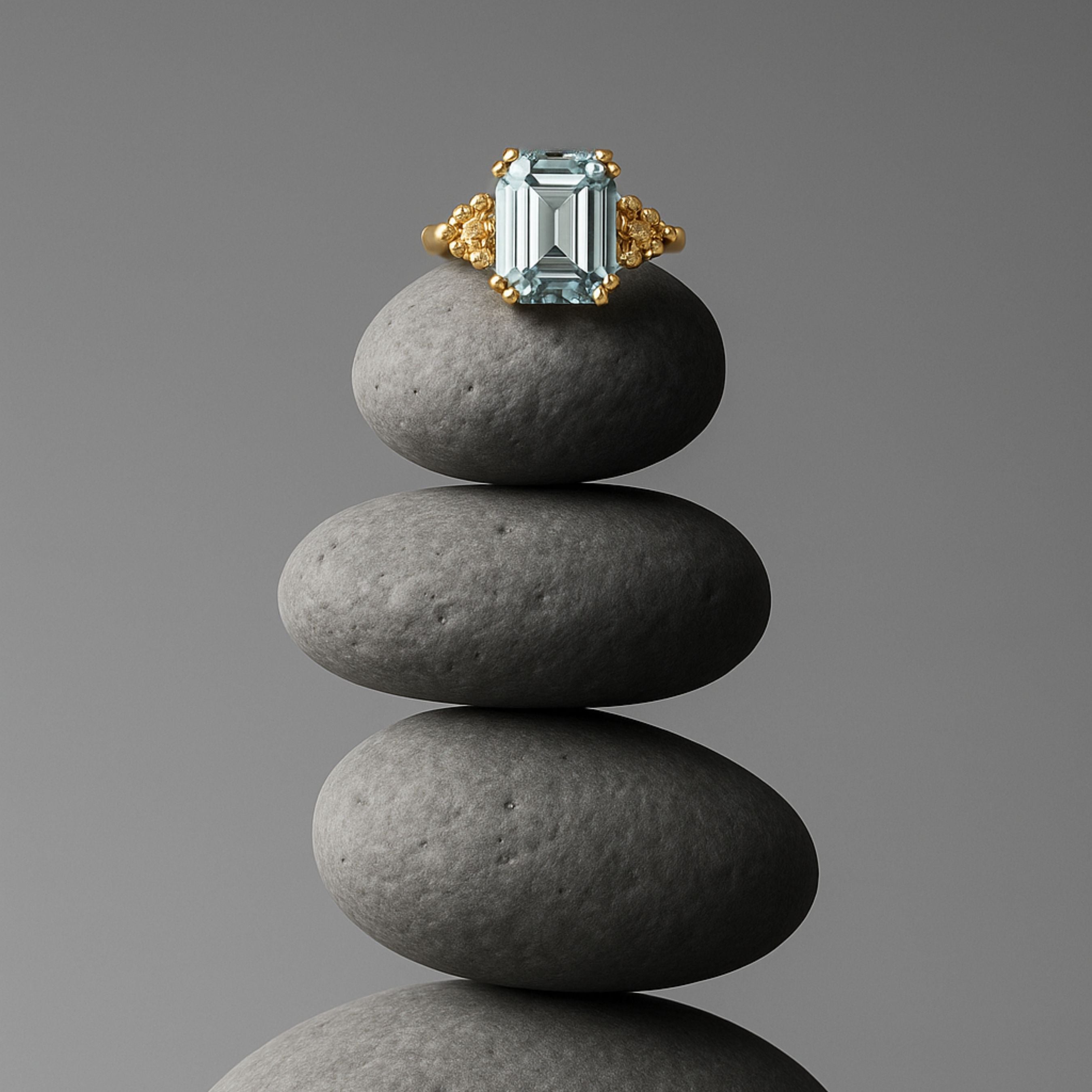 The Seraphina Ring - Aquamarine - Modern and Vintage Style - Ethical Luxury Rings - Dainty London solid gold ring, ocean blue beryl, nature inspired jewelry, handcrafted gold ring, ethical gemstone jewelry, bespoke UK ring, luxury engagement ring, anniversary gift, natural gemstone ring, handmade London jewelry, unique stackable ring, sustainable jewelry, gift for her