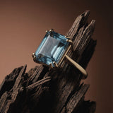 Solid Gold Ocean Blue Topaz Ring - Bali - Dainty London
