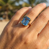 Solid Gold Ocean Blue Topaz Ring - Bali - Dainty London