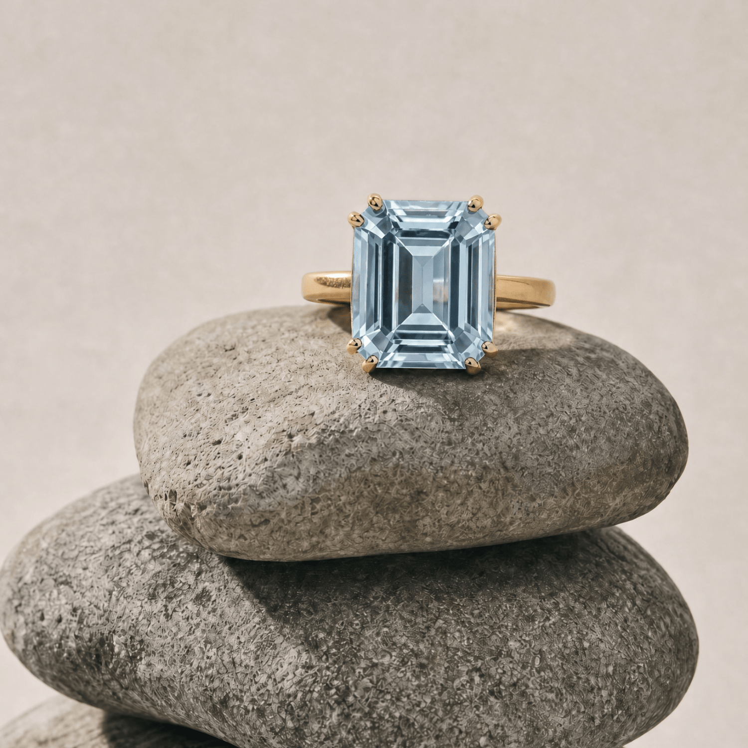 Solid Gold Ocean Blue Topaz Ring - Bali - Dainty London