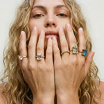 Solid Gold Ocean Blue Topaz Ring - Bali - Dainty London