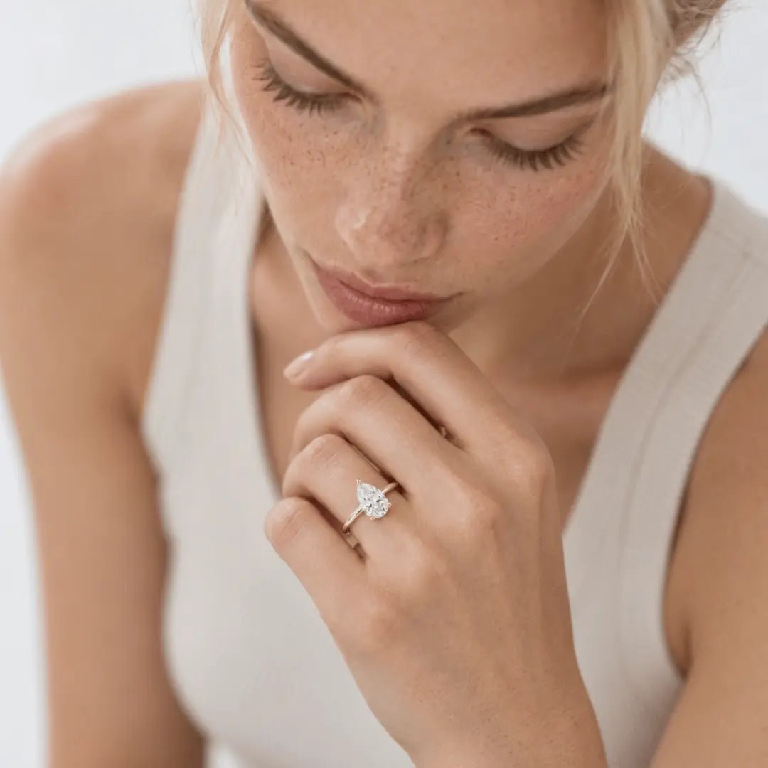Solid Gold Pear Diamond Ring - The Yara Ring - Dainty London