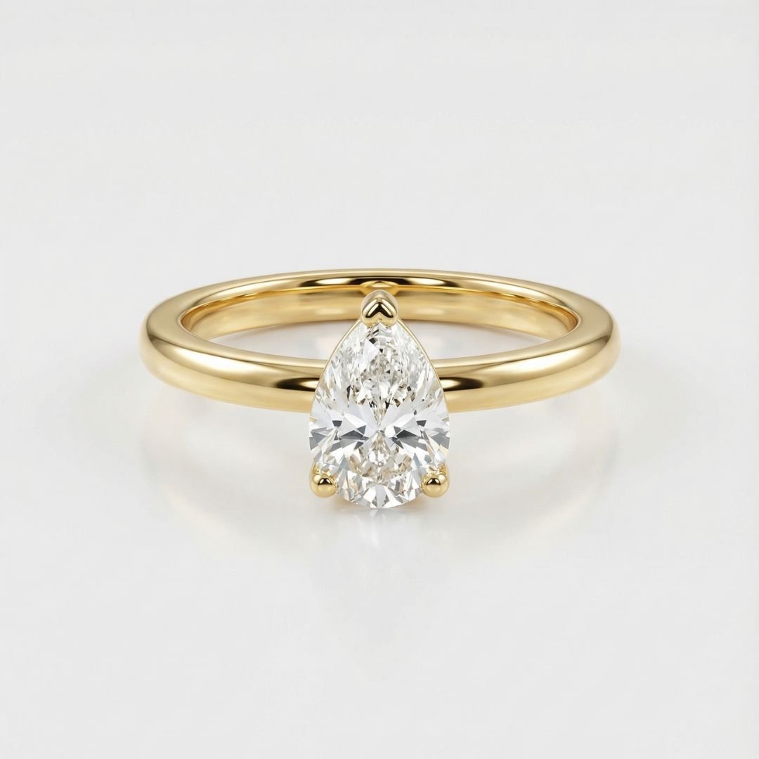 Solid Gold Pear Diamond Ring - The Yara Ring - Dainty London