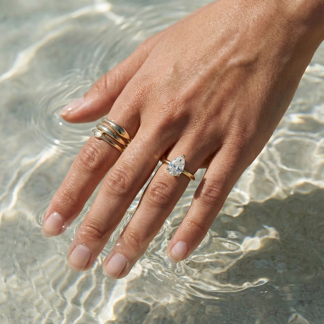 Solid Gold Pear Diamond Ring - The Yara Ring - Dainty London