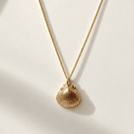 Solid Gold Seashell Necklace for Lovers of the Sea - Dainty London gold seashell necklace, coastal jewelry, ocean pendant, nature inspired jewelry, Cornwall seaside gift, beach lover gift, mermaid jewelry, ocean lover necklace, handmade coastal jewelry, star charm necklace, sustainable jewelry, beach cottage style, meaningful coastal gift