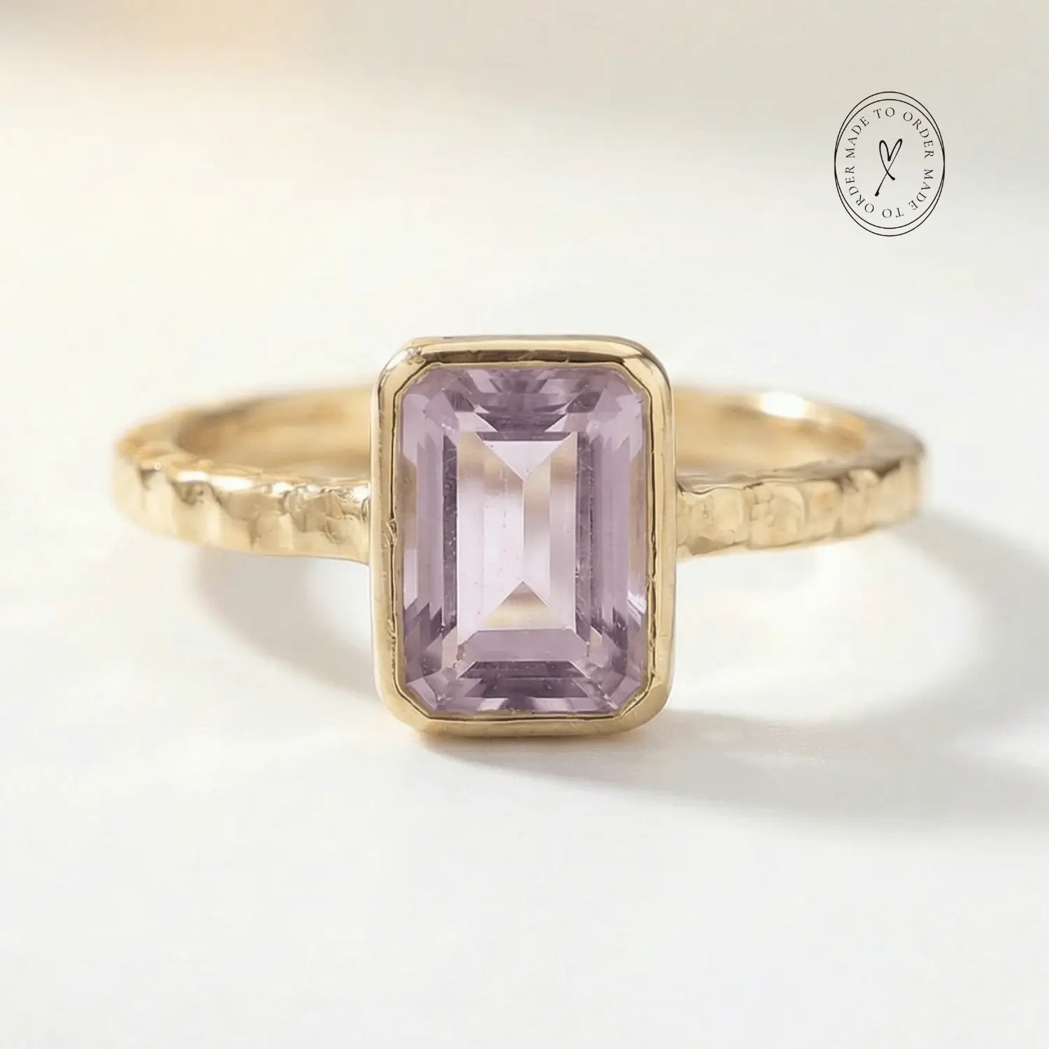 Tidewashed Amethyst Ring - Octagonal Amethyst & Hammered Band - Rings - gold Collection - Dainty London