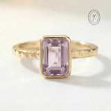 Tidewashed Amethyst Ring - Octagonal Amethyst & Hammered Band - Rings - gold Collection - Dainty London