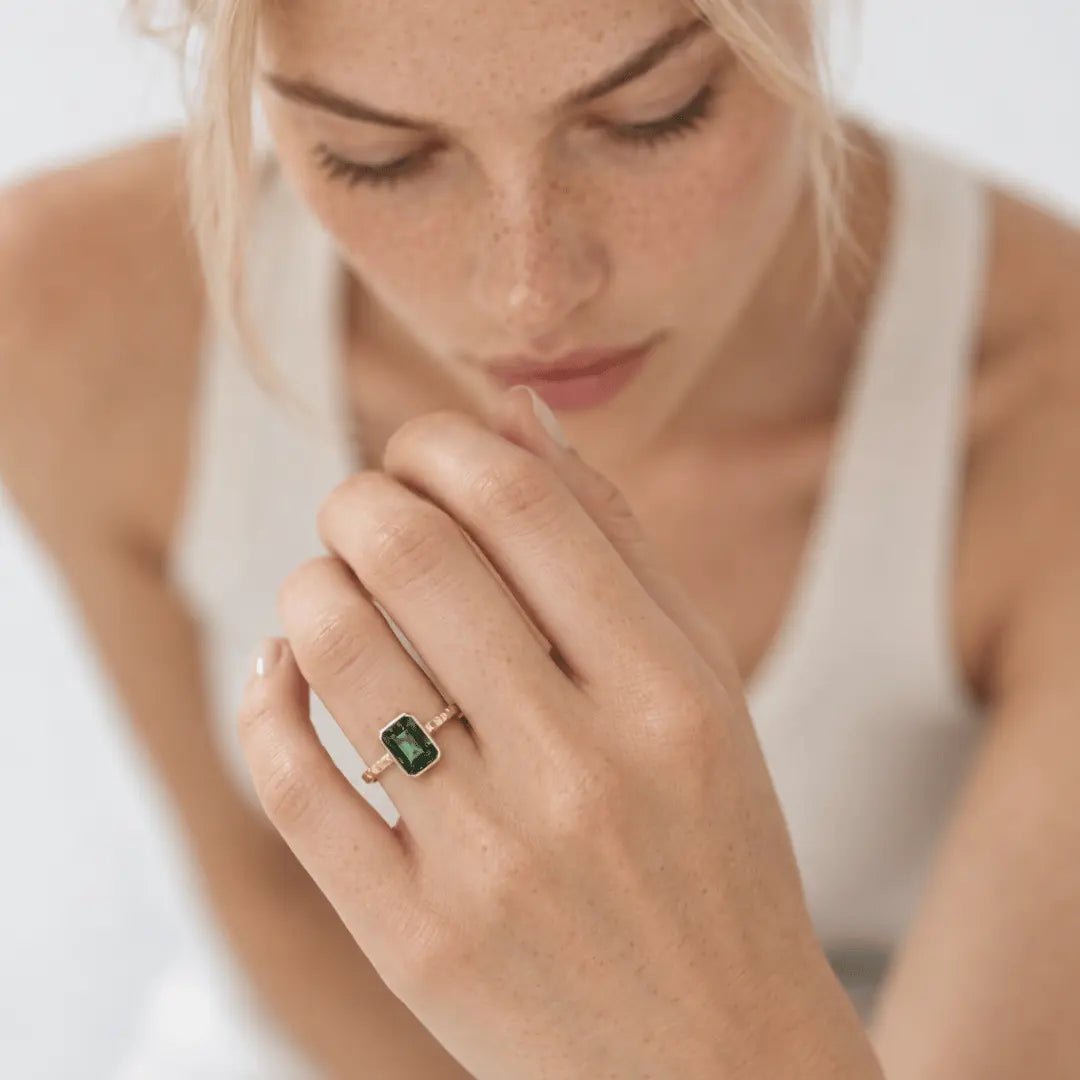 Solid Gold Tidewashed Emerald Ring - Dainty London