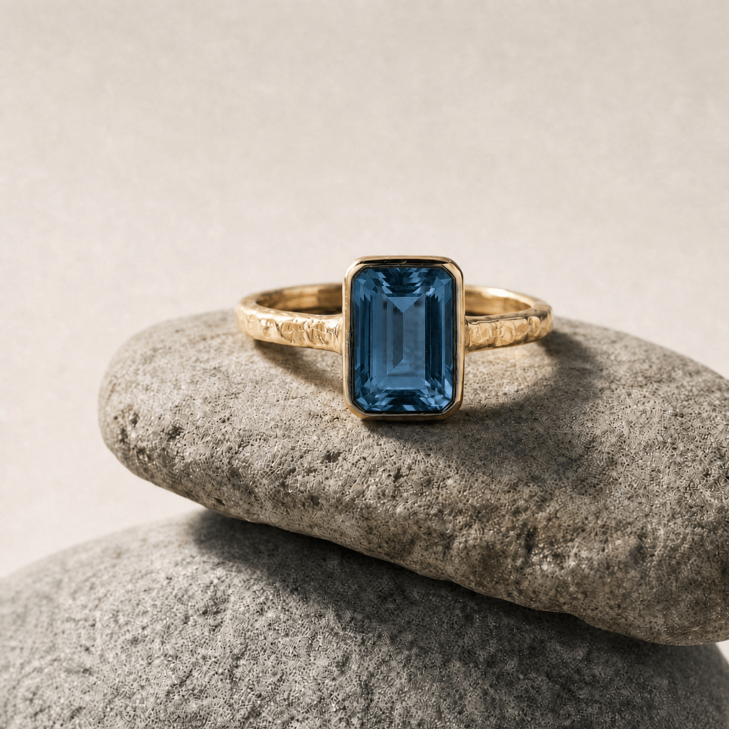 Solid Gold Tidewashed London Blue Topaz Ring - Dainty London