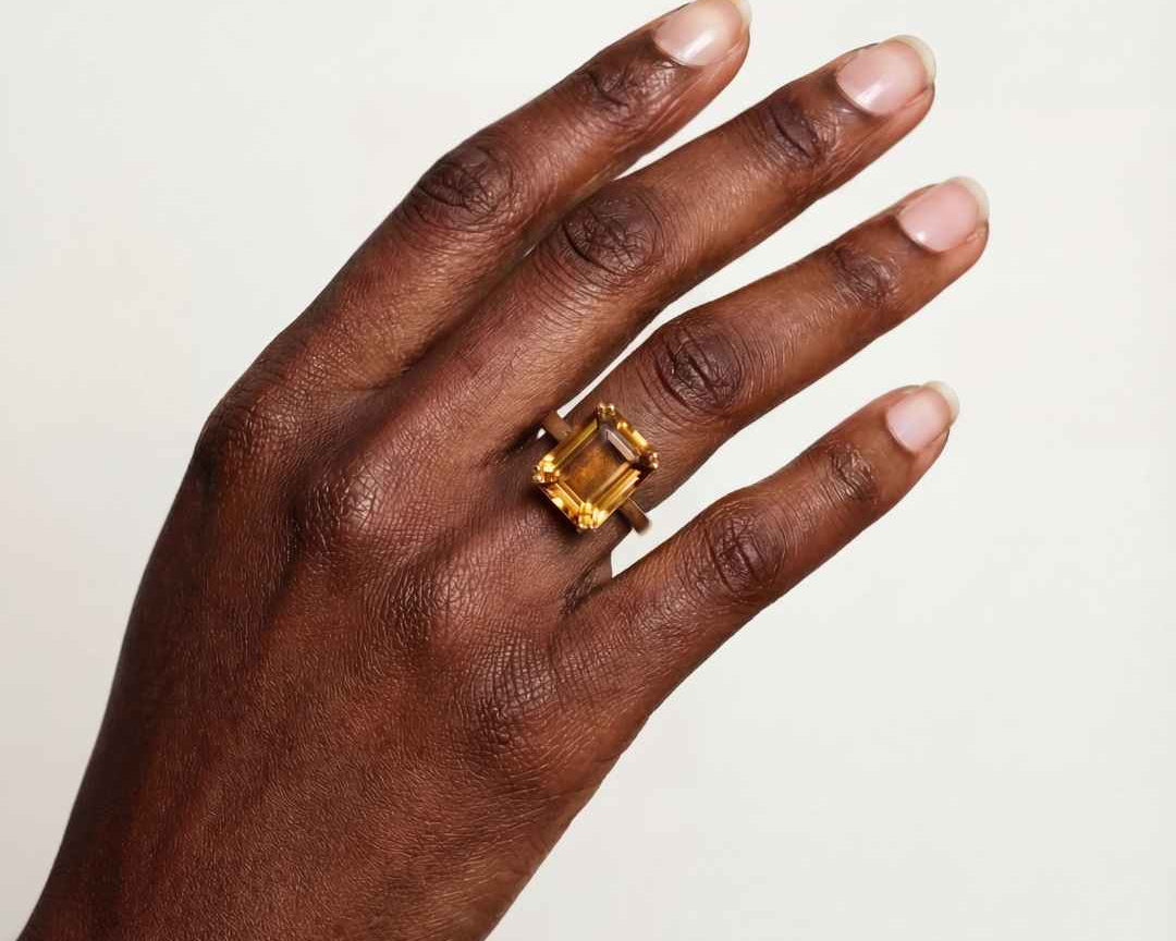 Solid Gold Vintage Citrine Gemstone Ring - Isla - Dainty London