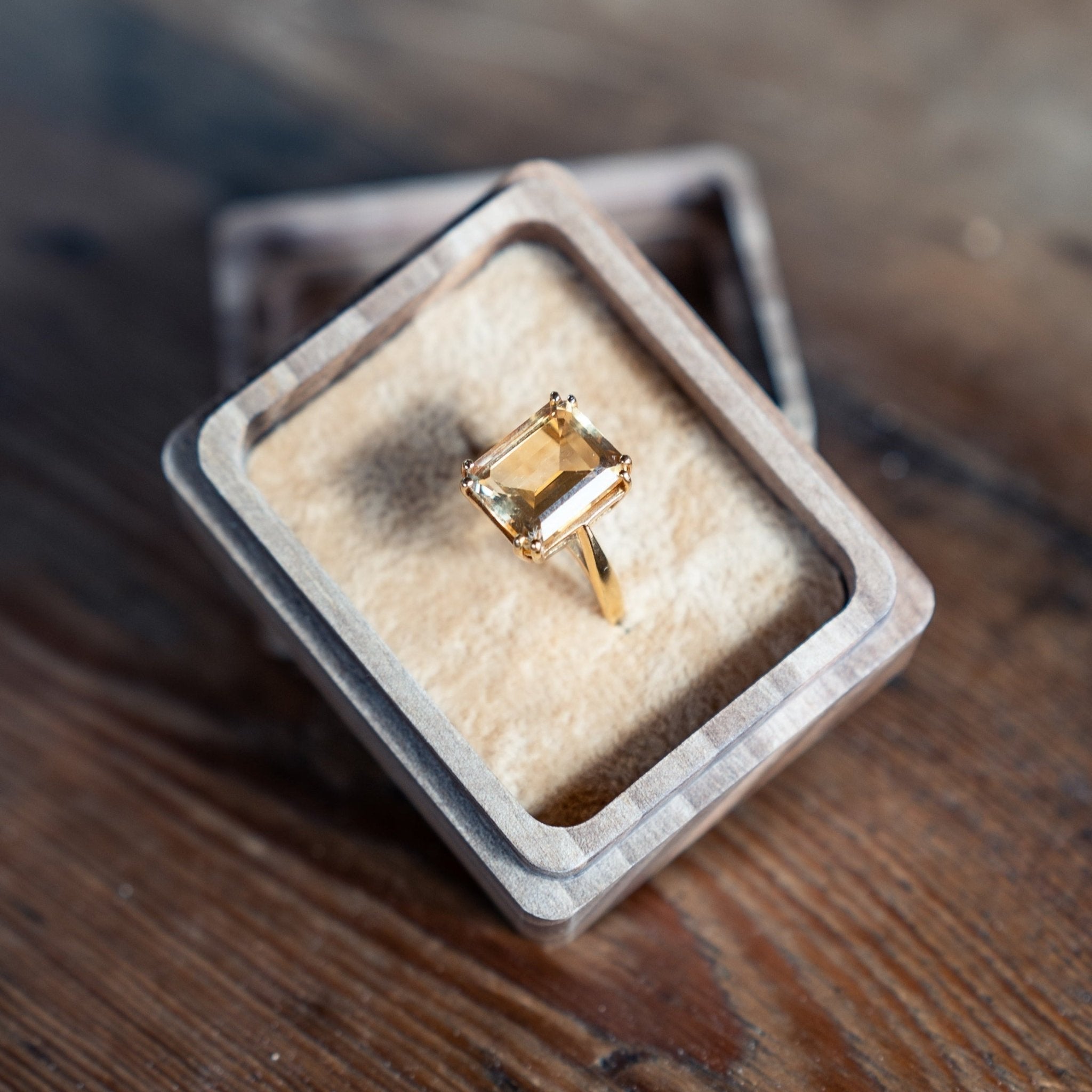 Solid Gold Vintage Citrine Gemstone Ring - Isla - Dainty London