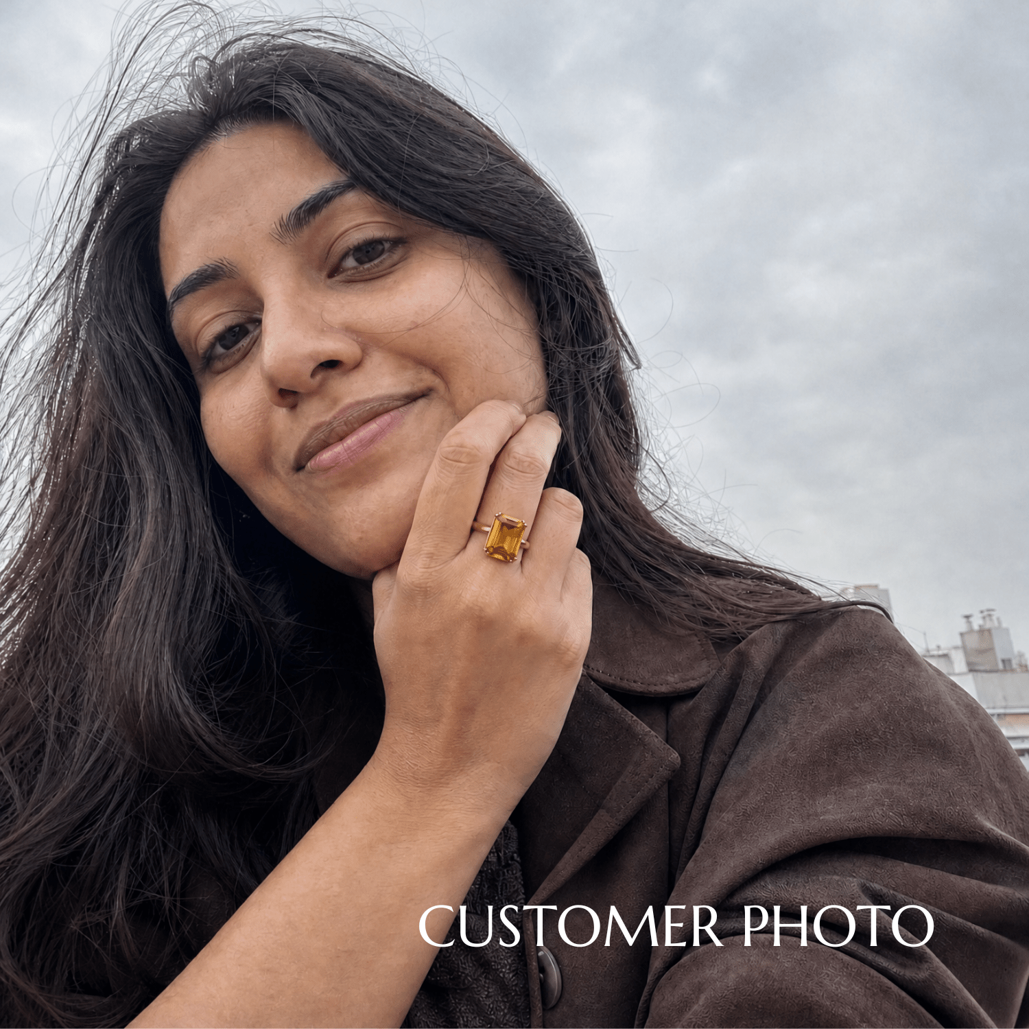 Solid Gold Vintage Citrine Gemstone Ring - Isla - Dainty London